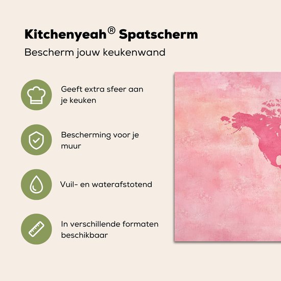 Crédence de Cuisinière en Aluminium 90x45 cm - Carte du monde - Rose - Flou - Écran Pare-éclaboussures pour Plaque de Cuisson - Protection Murale