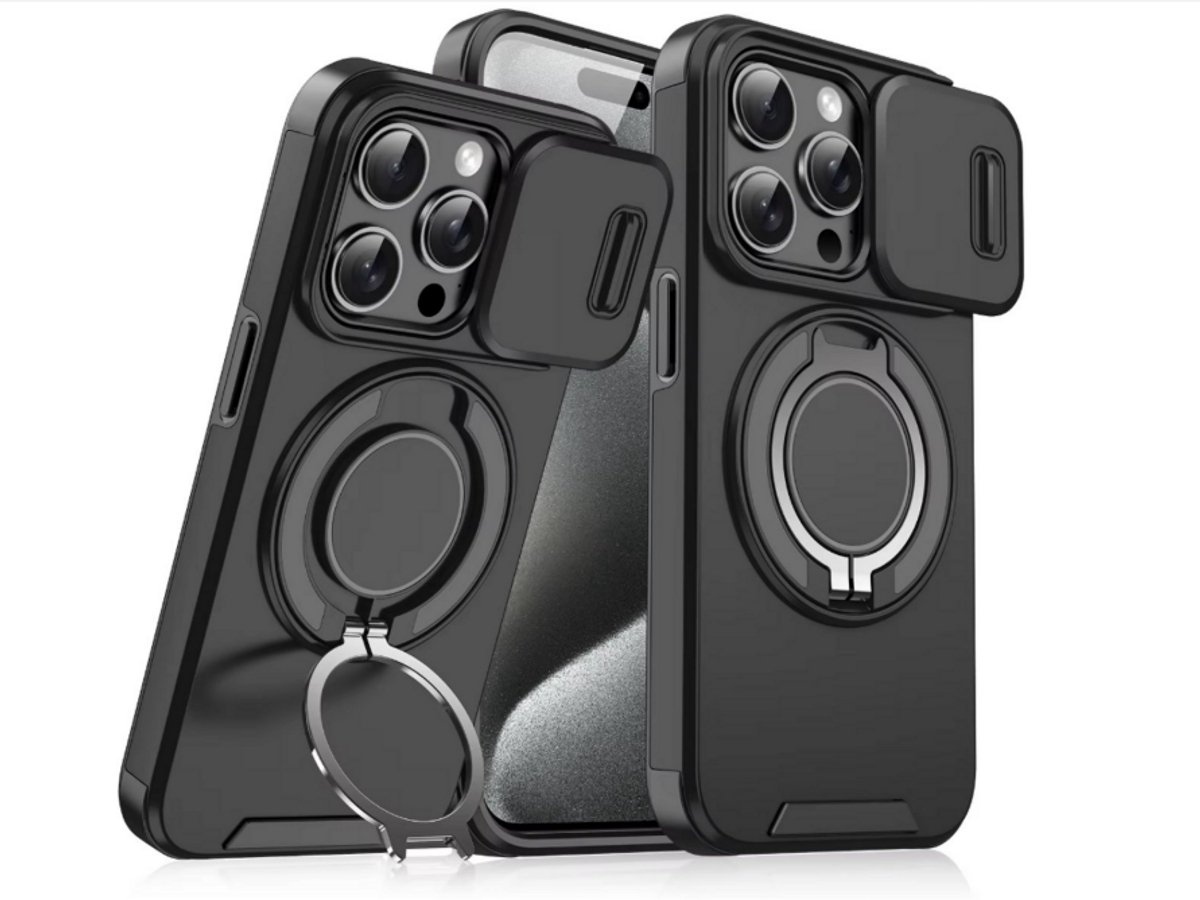 Magnetic Metal Ring Phone Cases for iPhone 16 Pro 15 Shockproof Waterproof Matte Mobile Phone Cases Black
