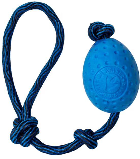 Kiwi Walker Let's Play Egg Blue - oiseau rapporteur pour chiens, en forme d'œuf sur une ficelle, en bleu.