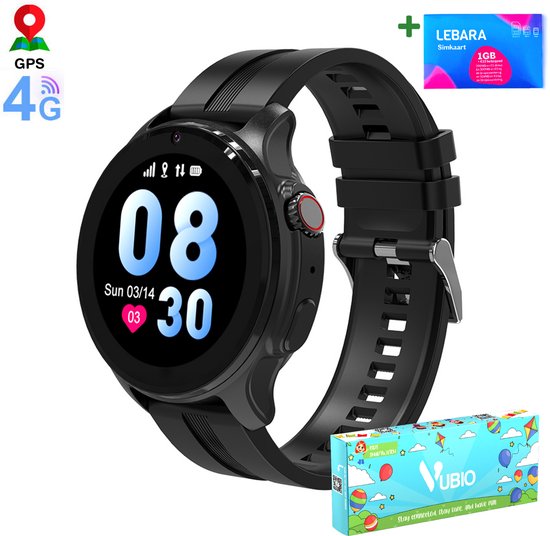 VUBIO 4G Kinder Smartwatch L1 - GPS - Incl. SIM - Videobellen - Zwart