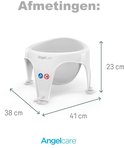 Wit babybadzitje met afmetingen: 23 cm hoog, 38 cm breed en 41 cm diep.