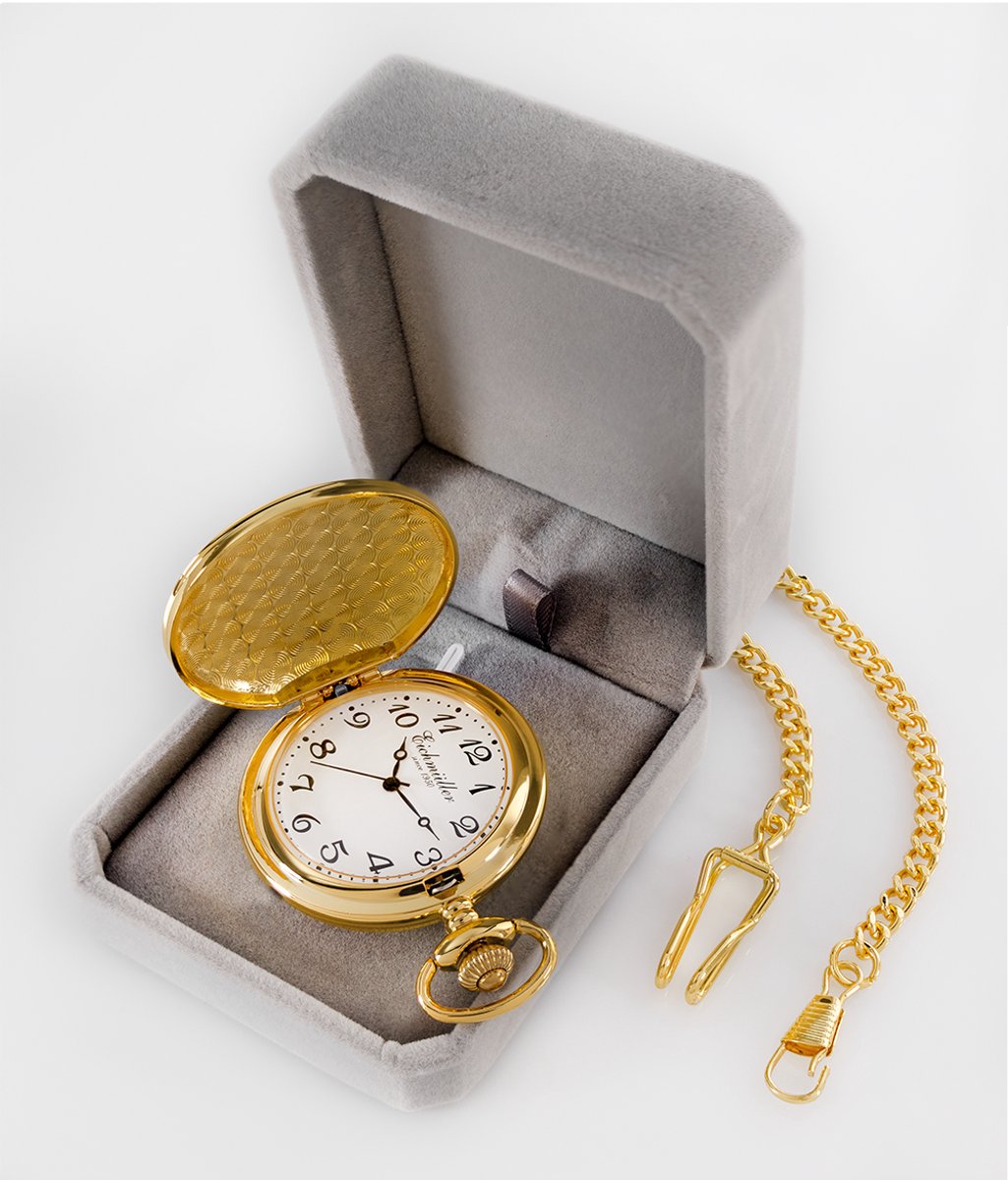 Eichmuller - Goudkleurig Zakhorloge (Ø 45 mm) met Klapdeksel en Quartz Uurwerk - Inclusief Ketting en Luxe Verpakking