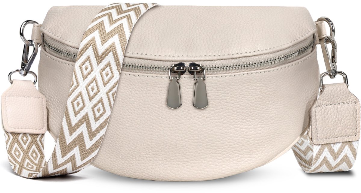 TAN.TOMI Dames Schoudertas – Leren Schoudertas - Trendy & Compact Crossbody Tas – Kleine Damestas met Ritssluiting & Verstelbare Bag Strap - Wit