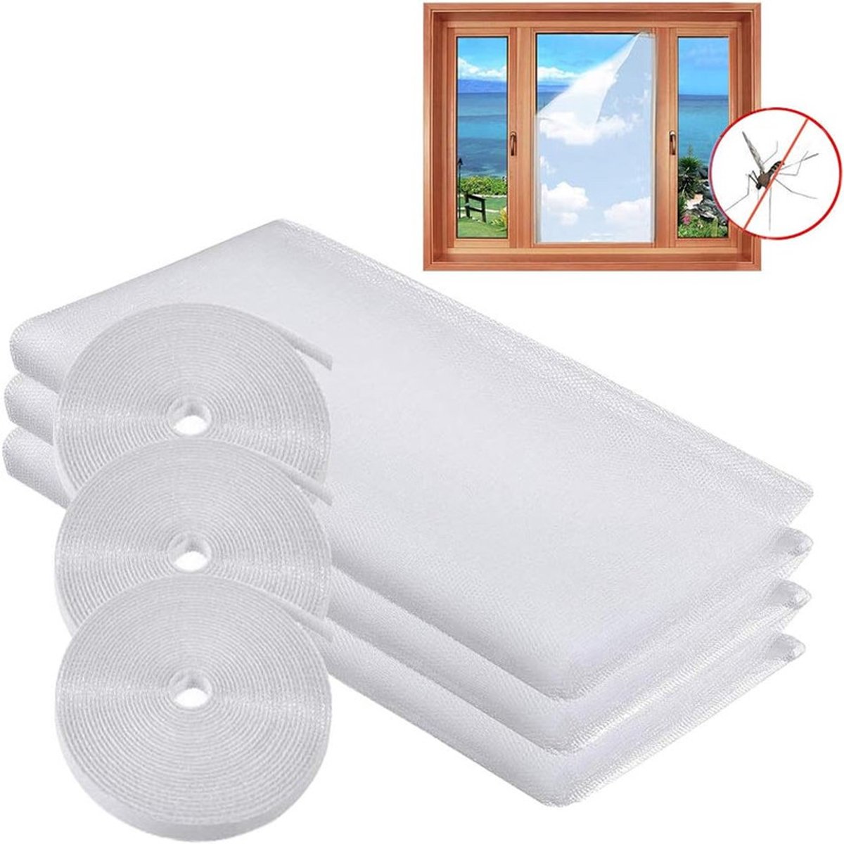 Muggenhor voor ramen - 3 stuks - DIY zelfklevend insectennet - geen perforatie - met klitt