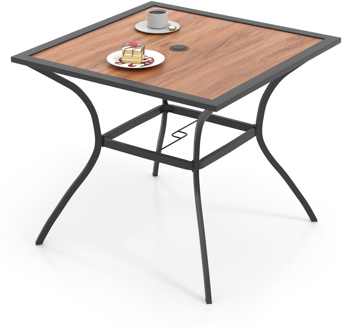 COSTWAY Tuintafel met tafelblad in houtlook, terrastafel met verstelbaar parasolgat, balkontafel voor 4 personen, outdoor eettafel voor balkon, terras, tuin, 85 x 85 x 74 cm