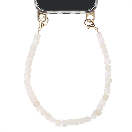 Selencia Universeel Telefoonkoord - Polskoord met Natuurstenen - Telefoon Ketting - GSM Koord geschikt voor iPhone en Samsung - Pearl White