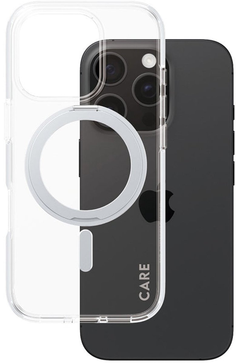 CARE by PanzerGlass Feature Case - Transparant w. - Zilver Kickstand & MagSafe iPhone 16 Pro