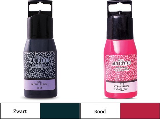 Artdeco 3D Dimensionale Verf Set – 2x50 ml – Zwart & Rood – Geschikt voor Stof, Glas, Keramiek, Karton, Metaal, Papier & Steen – 3D Liner Textuur- en Reliëfschilderen Dimensional Paint