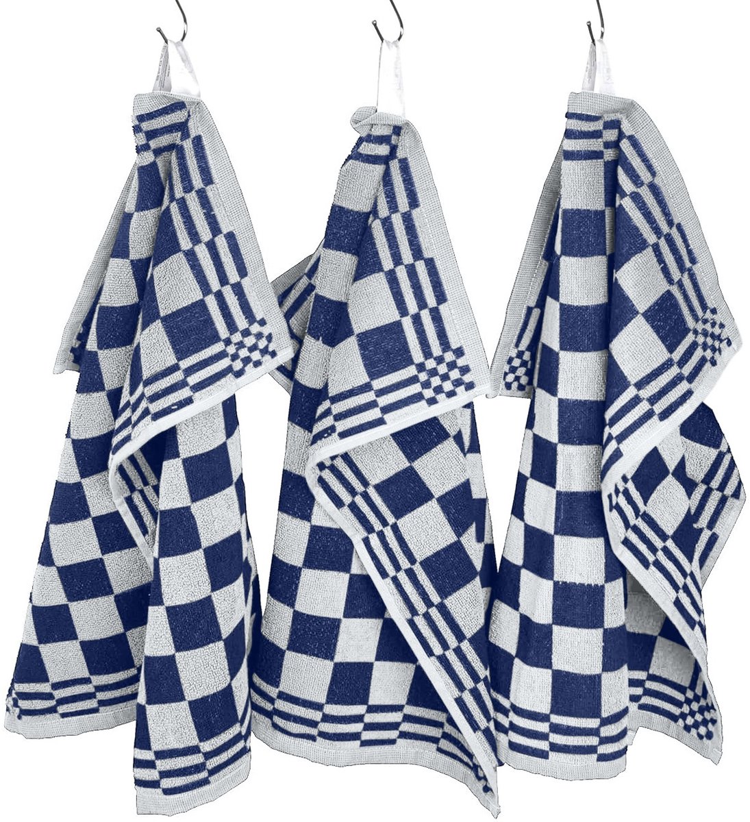 Keukendoeken - Horeca - 50x50 cm - Badstof - Geblokt - 3 stuks - Blauw