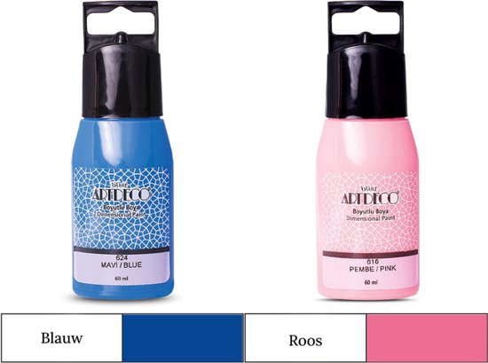 Artdeco 3D Dimensionale Verf Set – 2x50 ml – Blauw & Roze – Geschikt voor Stof, Glas, Keramiek, Karton, Metaal, Papier & Steen – 3D Liner Textuur- en Reliëfschilderen Dimensional Paint