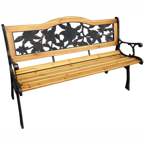 Banc de jardin ROSA couleur bronze - Fonte et bois 125 x 76,5 x 52 cm