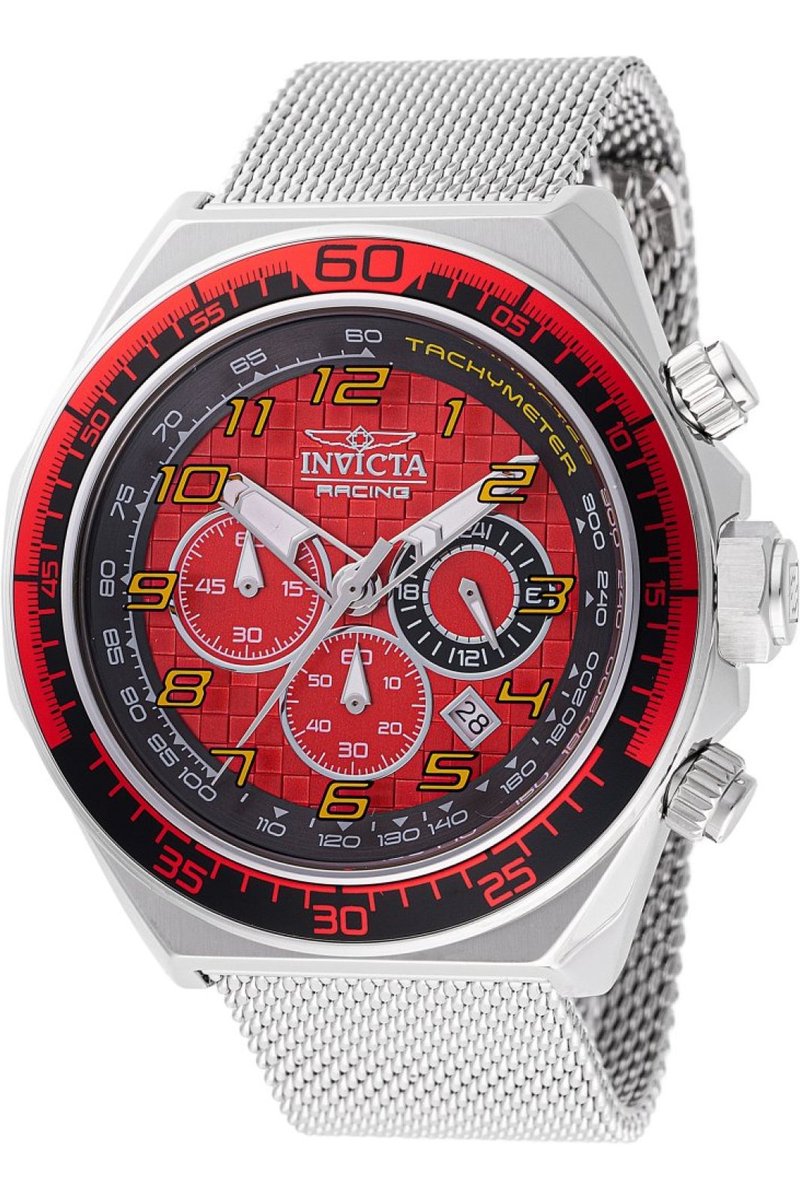 Invicta Racing 47900 Heren Horloge - Waterdicht - Analoog - Quartz Uurwerk - Roestvrij Staal met rode Wijzerplaat - 50mm