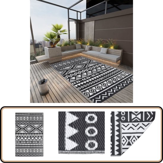 vidaXL - Buitenkleed - 190x290 - cm - polypropeen - zwart van VidaXL — afbeelding 2