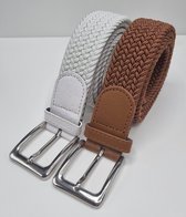 SKB Fashion Lot de 2 ceintures élastiques Ceinture extensible Ceinture tressée Ceinture tressée Ceinture élastique - unisexe - Couleur 1-Marron clair 2- Wit 105 CM