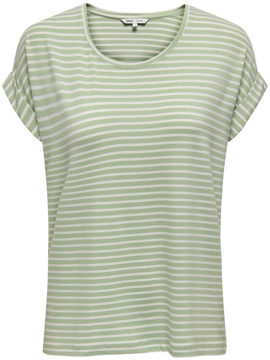 T-shirt femme ONLY ONLMOSTER STRIPE S/ S O-NECK TOP JRS NOOS - Laurel Green Cloud Dancer