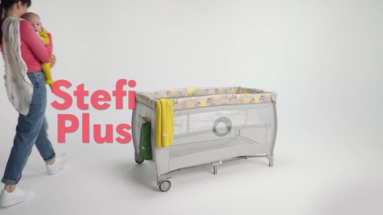 Lionelo Stefi Plus – 2in1 Campingbedje en Reisbedje – 0-36 Maanden tot 15 kg - Tweede Slaapniveau – Matras T25 2 cm – Zij-ingang met Rits – Snel Inklapbaar – Mesh Zijkanten – 2 Wielen met Rem – Transporttas – Zijvak