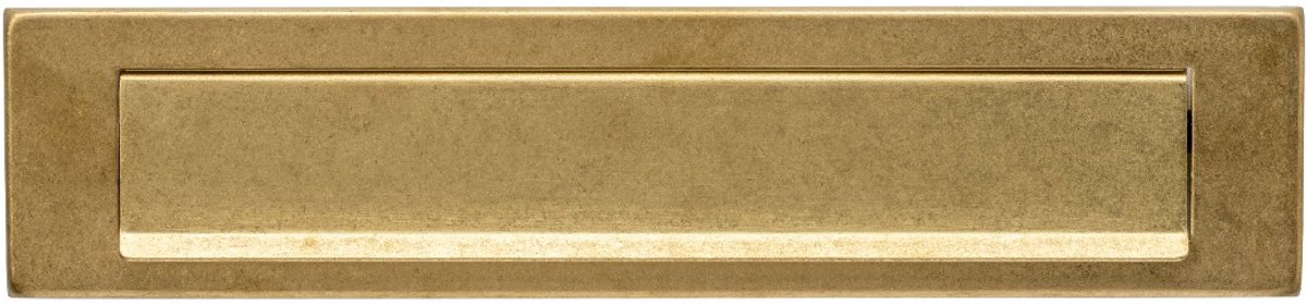 Intersteel Briefplaat rechthoekig 340x75mm met klep/regenrand PVD messing getrommeld