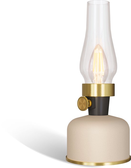 Calex Lavinio Oplaadbare Tafellamp - Draadloos - LED Olielamp - Camping Lamp - Binnen en Buiten - Warm Wit Licht - Dimbaar - Zand