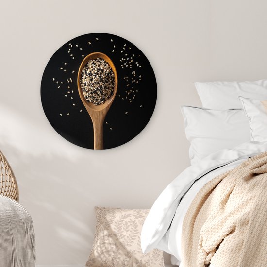 WallCircle® Wandcirkel 60x60 cm - Muurcirkel Sesam - Lepel - Zwart - Muurdecoratie woonkamer - Wanddecoratie slaapkamer - Kamer decoratie accessoires - Ronde schilderijen