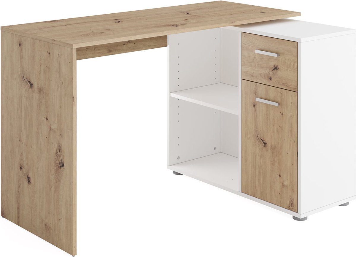 Bureau Texas Eiken - Wit - 83x117cm - Met opbergruimte - Hoogte 74 cm - Met lades