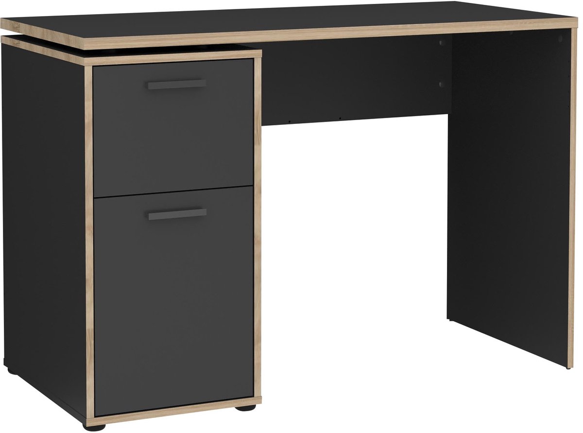 Bureau Fabian Antraciet - Eiken - 111x51cm - Met opbergruimte - Hoogte 75.2 cm - Met lades