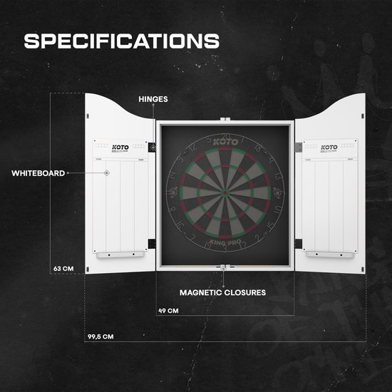 KOTO Cabinet Wit, Dartbordkast, Dartkabinet, Dartbordkast met scorebord, Dartbord ophangsysteem, Dartkabinet accessoires, Stijlvol dartkabinet, Praktisch dartkabinet, Opbergkast voor dartbord van KOTO — afbeelding 3