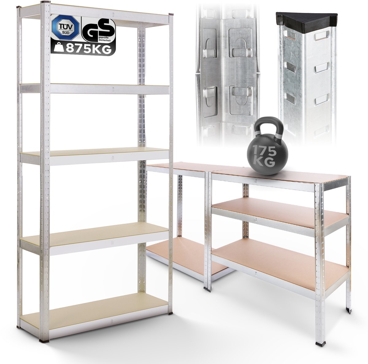 AREBOS Stellingkast - Opbergrek - 5 Planken - 875 kg Draagkracht - 90x40x180 cm - Metaal/MDF - te gebruiken als werkbank