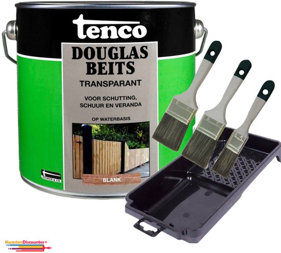 Tenco Douglas Houtbeits Transparant Blankset 2.5L + GRATIS KwastenDiscounter Beitsset 3 Delig 30/40/60 mm & Verfbak 15 cm x 29 cm