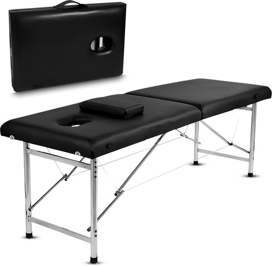 Fitby Massagetafel - Massagetafel Inklapbaar - Behandeltafel - 200kg Draagvermogen Verstelbare Hoogte (60-80 cm) – 180x60 cm - Zwart