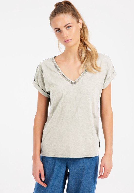 Protest Prtmondaysi – T shirt Dames – Korte mouwen – V hals – Loose fit – Kitoffwhite