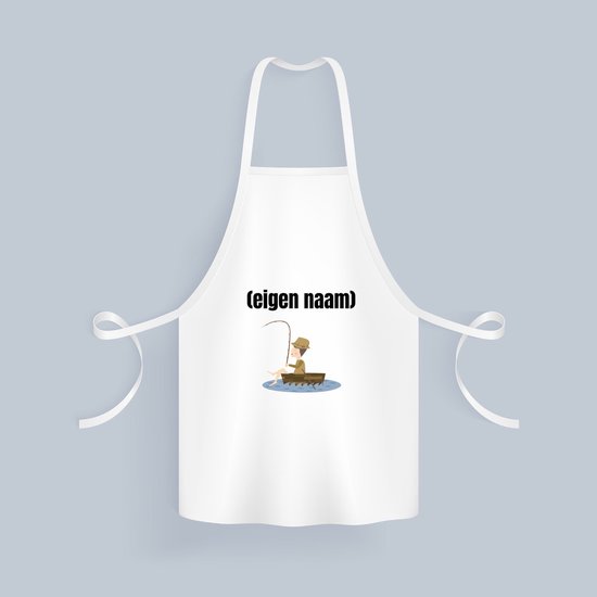 Akyol - visser in een bootje met eigen naam Keukenschort - Vissen - liefhebber van vissen - iemand die houdt van vissen - verjaardag - cadeau - kado - geschenk - 82 bij 71 cm