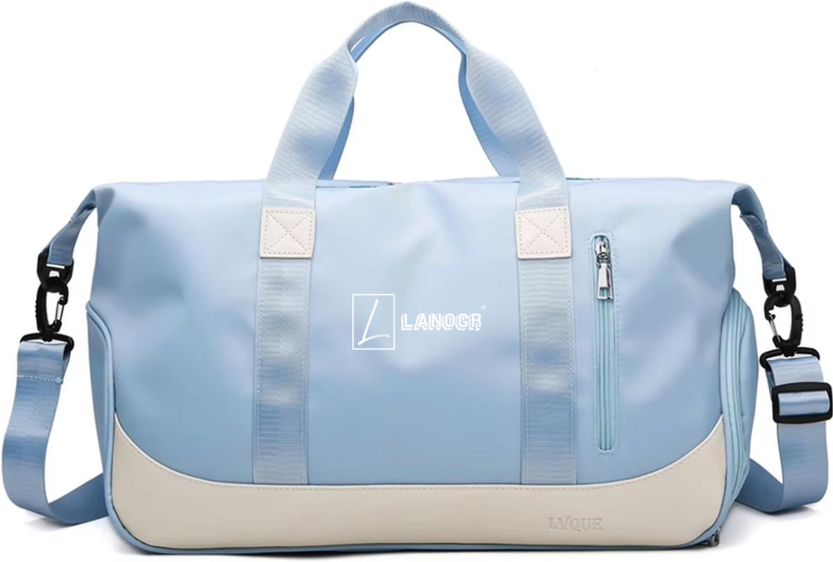 Sporttas Dames en Heren Reistas met Schoenenvak Natte Tas, Weekendtas Fitnesstas Waterdicht Groot Gym Bag Handbagage Travel Bag Boodschappentas Duffelbag voor Sport/Fitness/Outdoor, Lichtblauw thumbnail 5