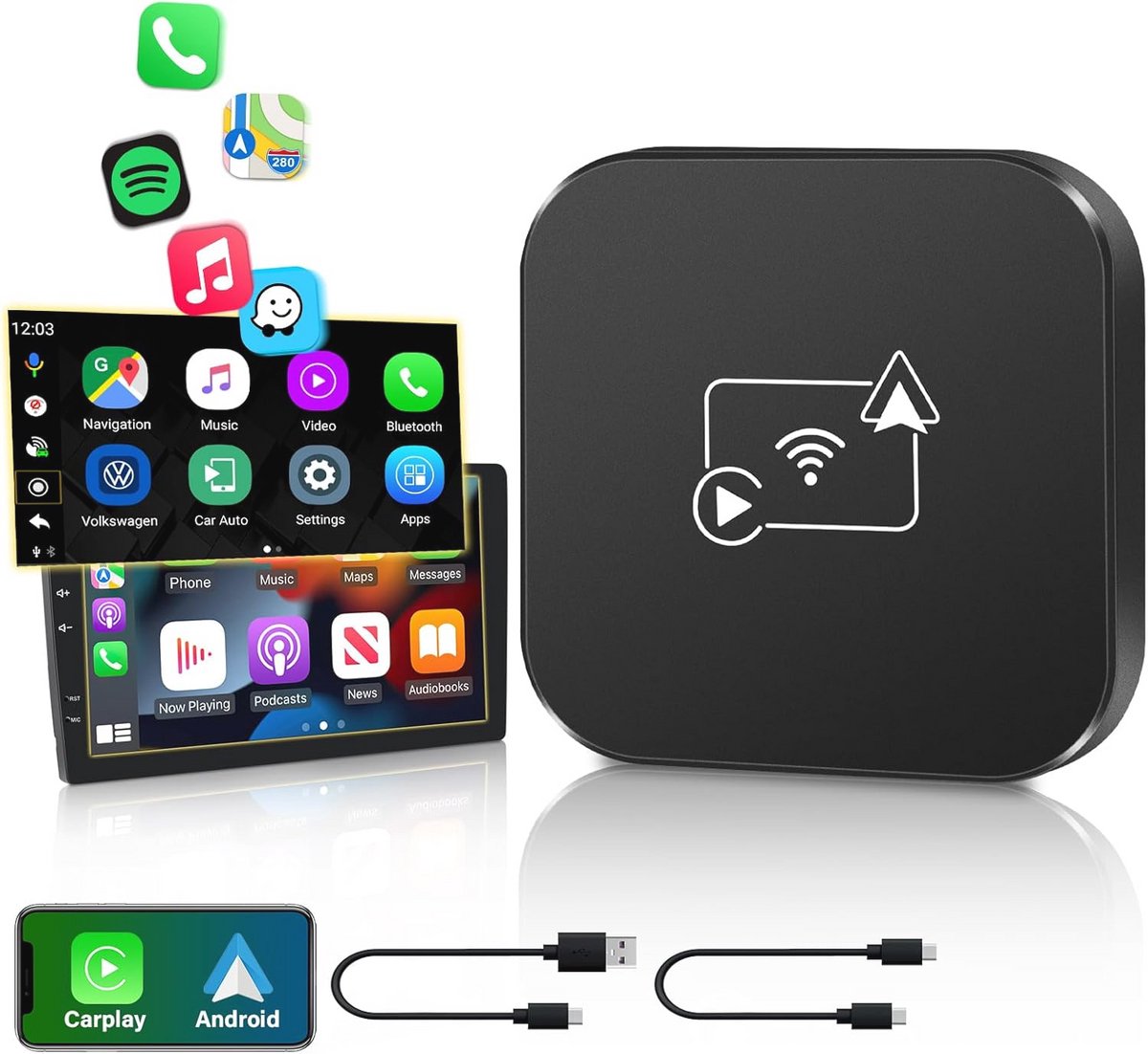 Draadloze Carplay en Android Auto Adapter | 2-in-1 | Snelle Verbinding | Plug-and-Play
