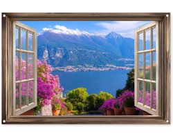 Tuinposter 120x80 cm - Tuindecoratie Doorkijk - Berg - Landschap - Uitzicht - Meer - Poster voor in de tuin - Buiten decoratie - Schutting tuinschilderij - Tuindoek muurdecoratie - Wanddecoratie balkondoek Tuinposter 120x80 cm - Tuindecoratie Doorkijk - Berg - Landschap - Uitzicht - Meer - Poster voor in de tuin - Buiten decoratie - Schutting tuinschilderij - Tuindoek muurdecoratie - Wanddecoratie balkondoek