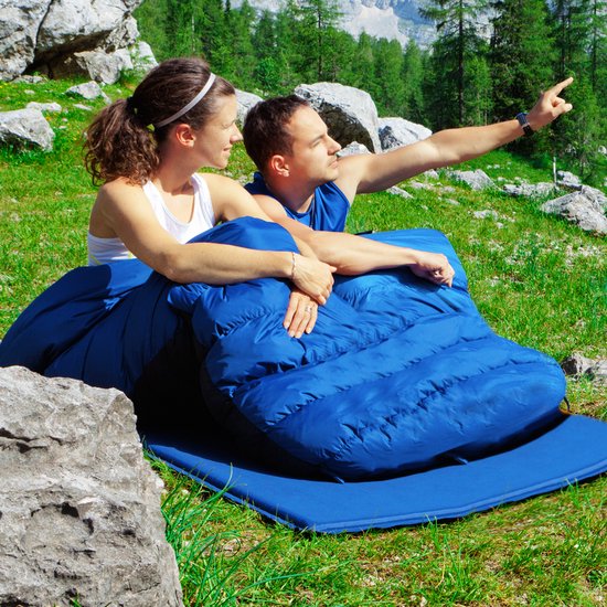 COSTWAY Dubbele slaapzak 2 persoons, 220 x 150cm, waterdichte lichtgewicht slaapzak met 2 kussens en draagtas voor kamperen, wandelen en reizen van Costway — afbeelding 3