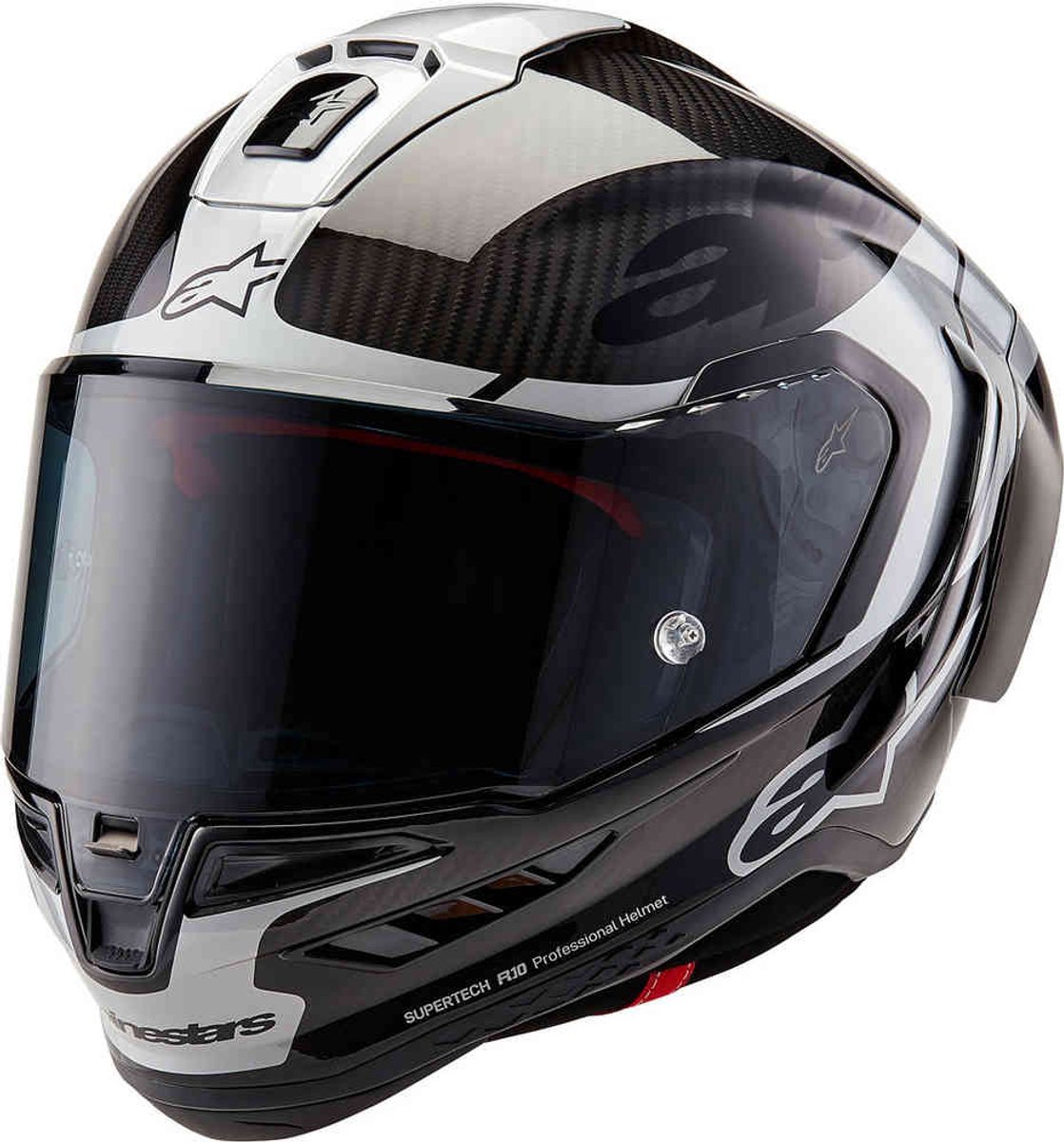 Alpinestars Supertech R10 Element Zwart Carbon Zilver Zwart Glossy Integraalhelm - Helm