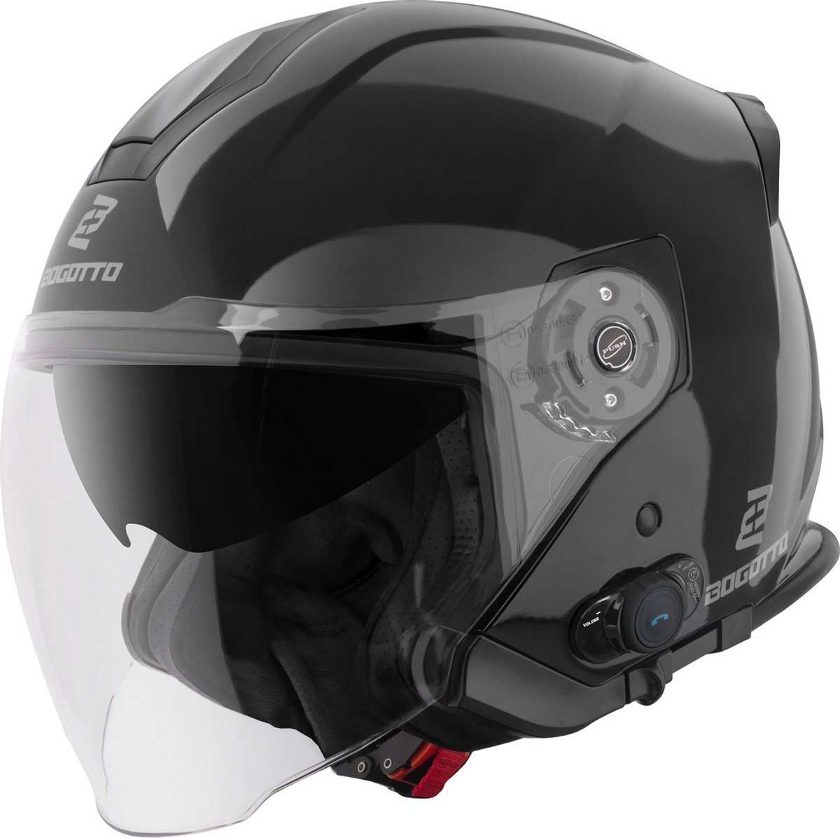 Bogotto H586 BT Solid Zwart Bluetooth Jethelm - Helm