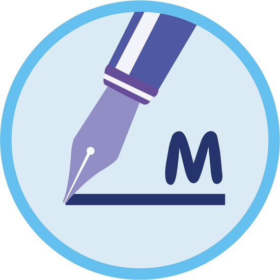 Stylus pen met paarse grip en blauwe cirkel.