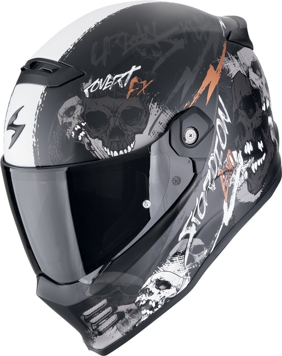 Scorpion Covert FX Skullz Zwart Grijs Oranje Integraalhelm - Maat S - Helm
