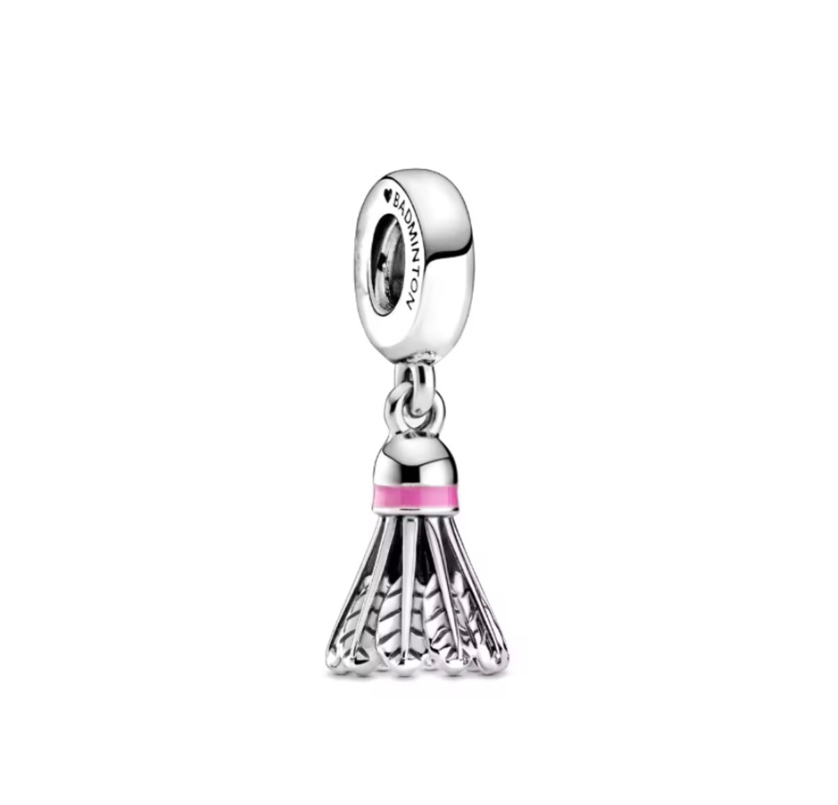 SportPresent® - Sportbedel - Badminton - Shuttle - Bedel voor Armband - Geschikt voor armband - Badminton racket - Hangbedel Charm - Zilver - 925 - Emaille - Roze - Meerkleurig – Ketting - Kraal – Teamkado