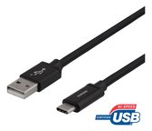 DELTACO USBC-1132M, USB-A naar USB-C-kabel, gevlochten, zwart - 1 meter