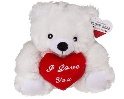 Knuffelbeertje met hart - wit - pluche - 22 cm - valentijnsdag - I love you - wit - Valentijn cadeautje voor hem / haar