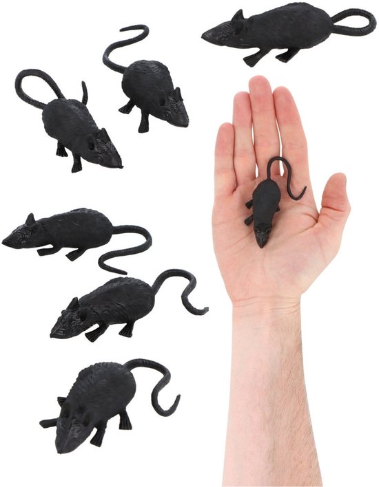 Halloween - 6x rats effrayants d'horreur noir 8 cm - Faux rats en plastique - Décoration/accessoires thème Halloween