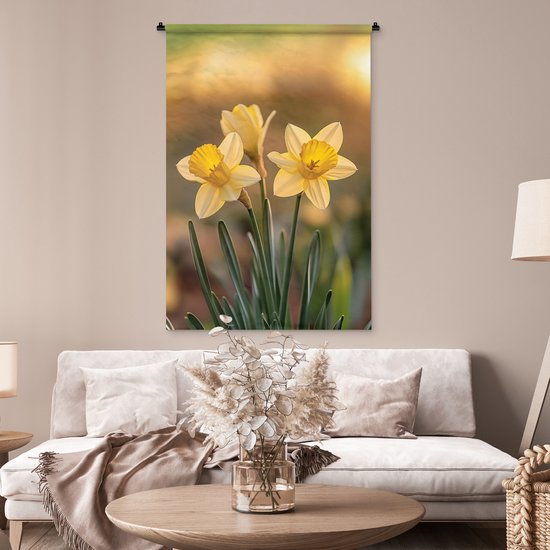 Wandkleed 90x135 cm - Wanddoek Bloemen - Geel - Wazig - Wandtapijt - Wandkleden