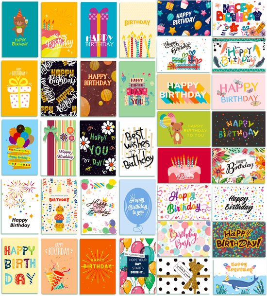 Cartes d'anniversaire Feestio avec enveloppe - Carte d'anniversaire - 35 pièces - Cartes de vœux - Adultes et Enfants - 10 x 15 cm