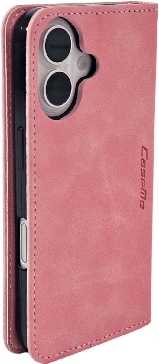 Mobile5 - iPhone 16 Plus Bookcase Hoesje - Roze - Kunstleer - Anti Shock