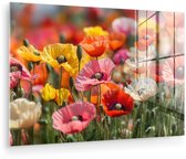 MuchoWow® Peinture sur verre 120x80 cm - Peinture sur verre acrylique - Champ de fleurs - Coquelicots - Coloré - Photo sur verre - Décoration murale salon - Décoration murale chambre - Peintures