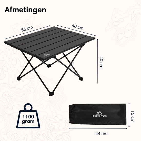 NEEDVENTURE® Campingtafel Inklapbaar - Kampeertafel Opvouwbaar - Inklapbare Tafel - Vouwtafel - Lichtgewicht Aluminium - Picknicktafel Kinderen - Zwart - 56x40x40cm - Medium van NEEDVENTURE® — afbeelding 2