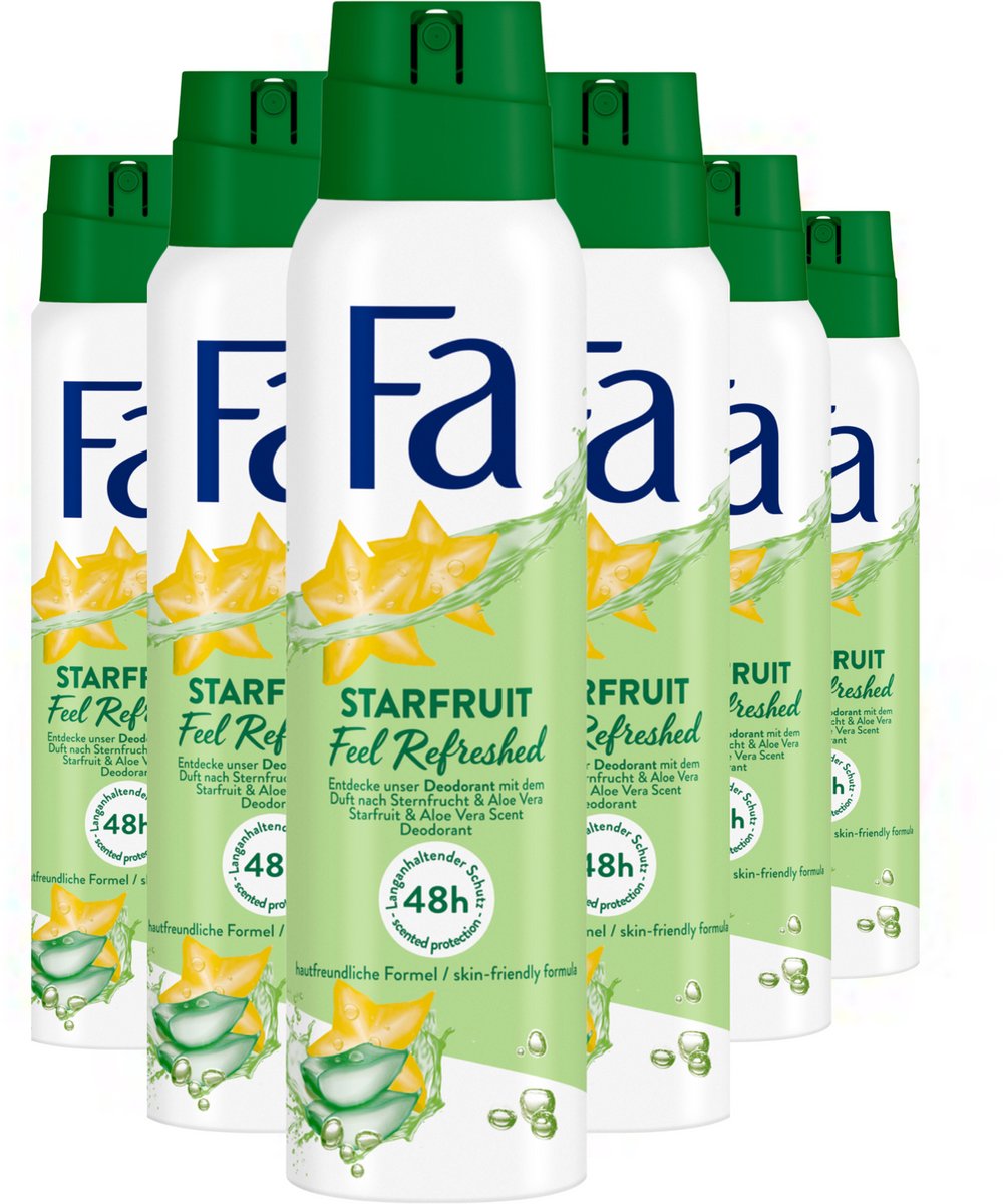 Goedkoopste Fa Deodorant - Starfruit - Heerlijke Geur van Starfruit en Aloe Vera - Langdurige Bescherming - Huidvriendelijk - Voordeelverpakking - 6x 150ml