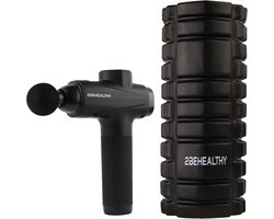 2BEHEALTHY Massage Gun Professioneel & Foam Roller - Incl. 6 Opzetstukken en 30 Massagestanden - 8 Uur Batterij - Sport en Relax Massage Pistool - Massageapparaat - Foamrollers - Foamrol - Massage Roller - Massageroller